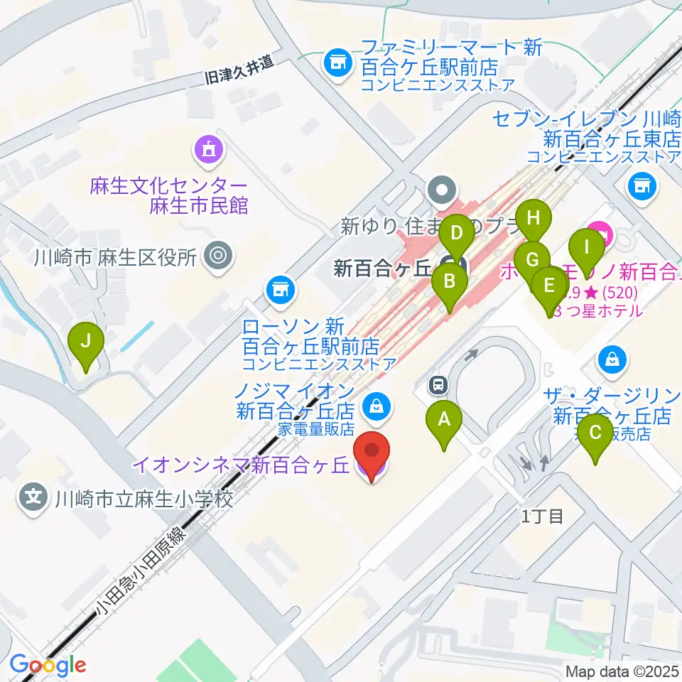 イオンシネマ新百合ヶ丘周辺のカフェ一覧地図