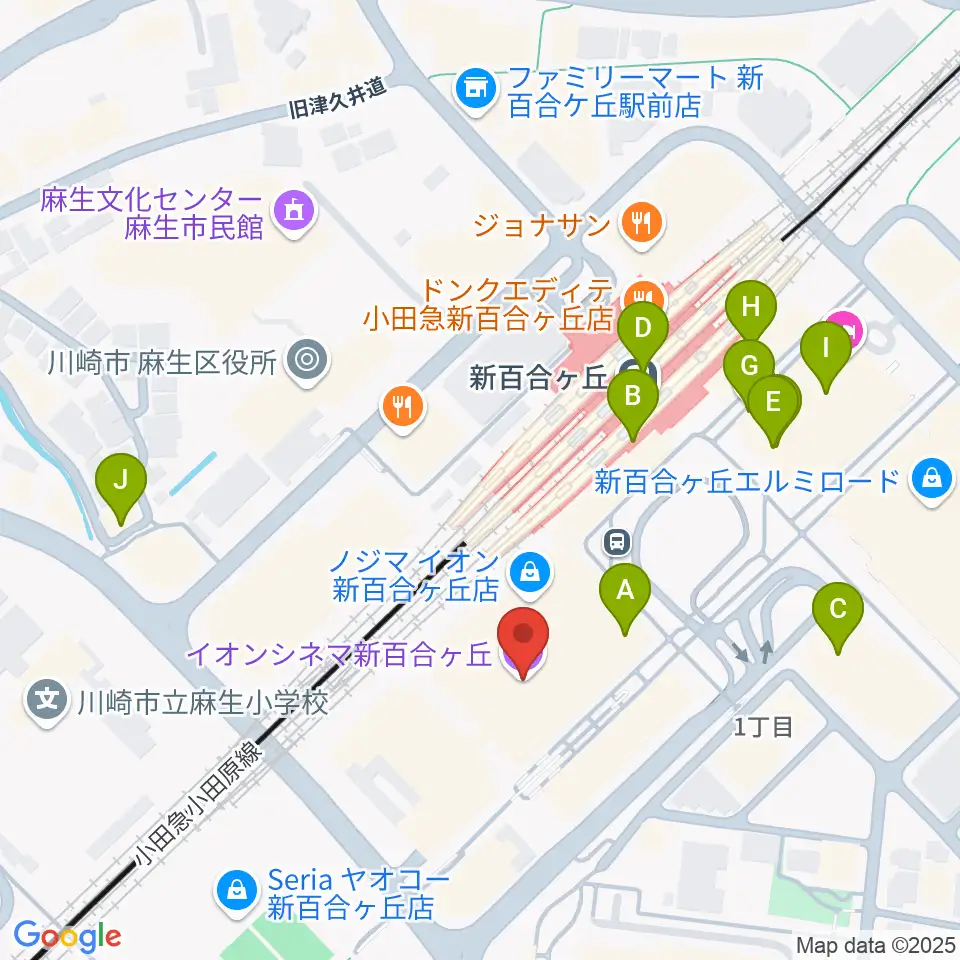 イオンシネマ新百合ヶ丘周辺のカフェ一覧地図