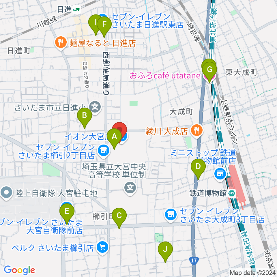 イオンシネマ大宮周辺のカフェ一覧地図