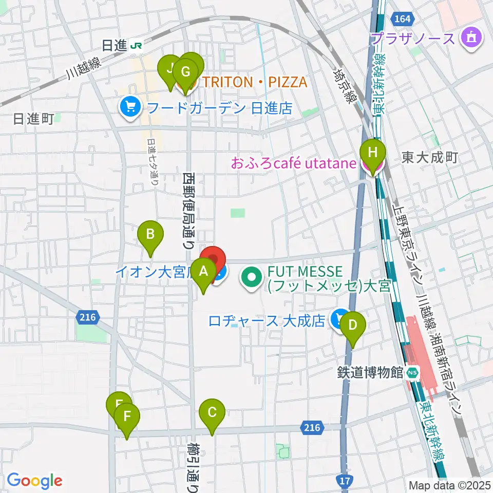 イオンシネマ大宮周辺のカフェ一覧地図