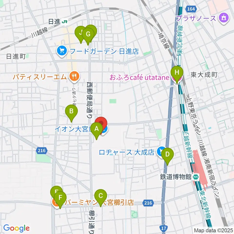 イオンシネマ大宮周辺のカフェ一覧地図