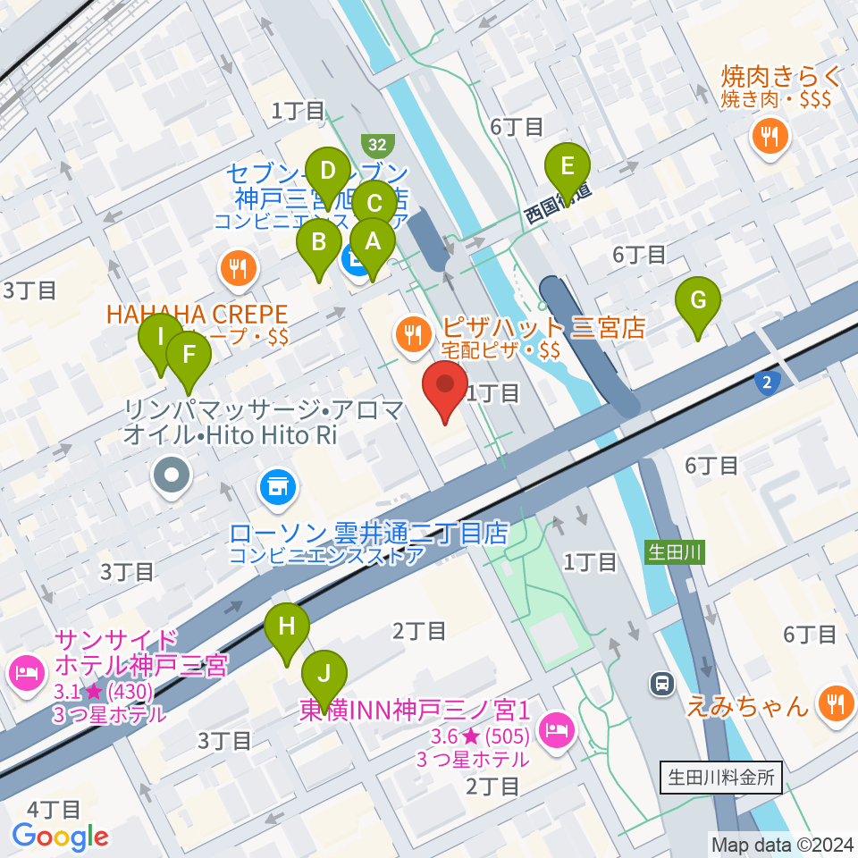 神戸ロッククラブ周辺のカフェ一覧地図