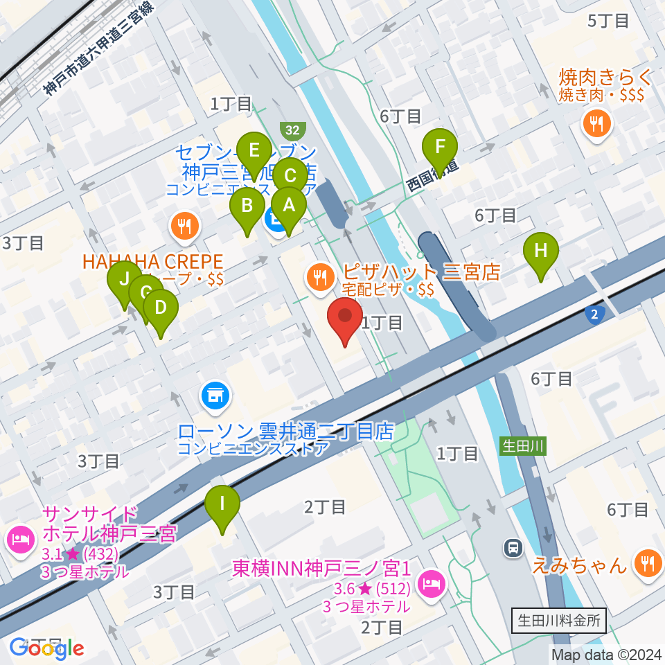 神戸ロッククラブ周辺のカフェ一覧地図