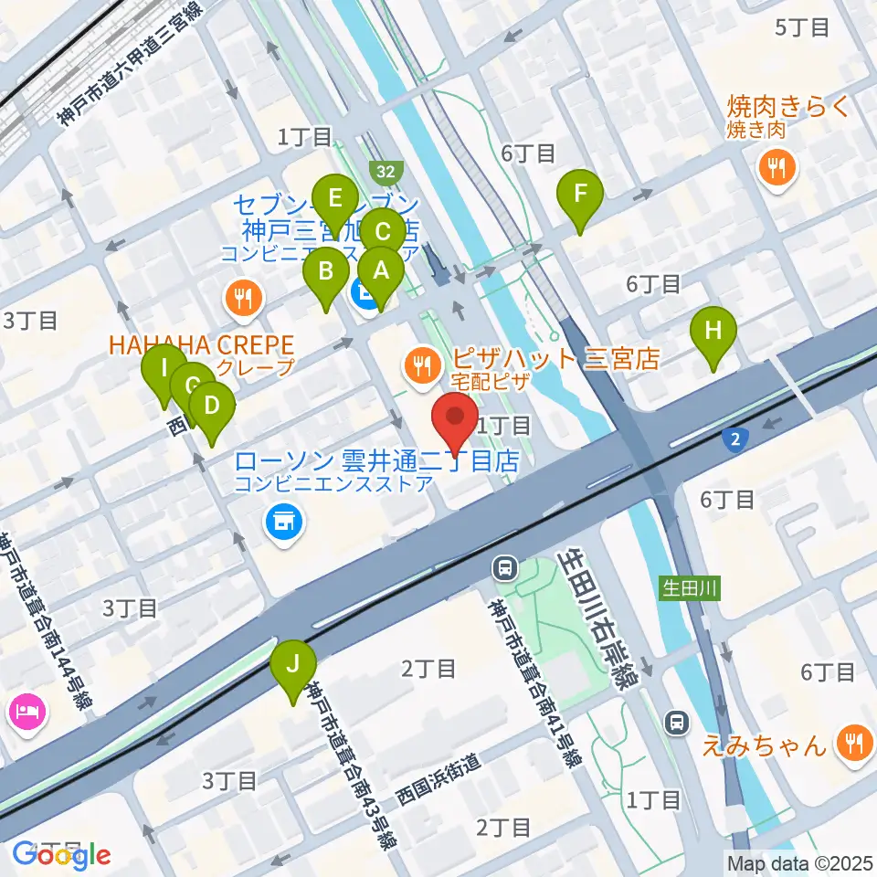 神戸ロッククラブ周辺のカフェ一覧地図