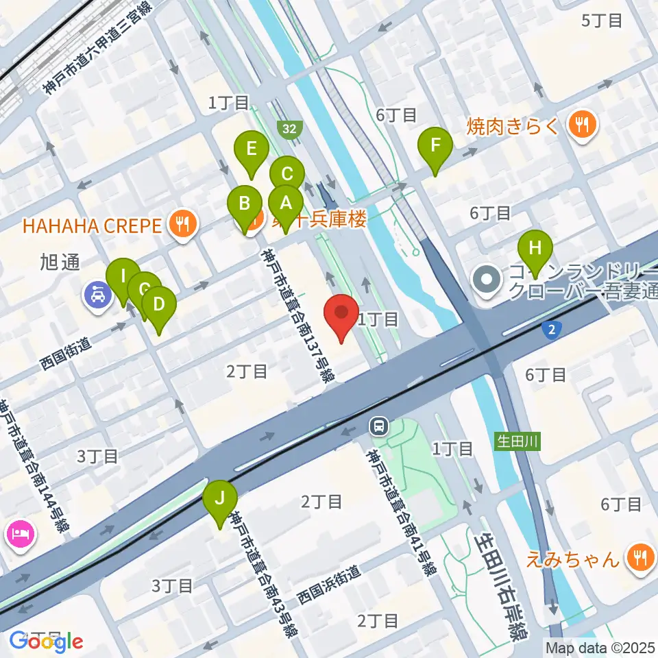 神戸ロッククラブ周辺のカフェ一覧地図