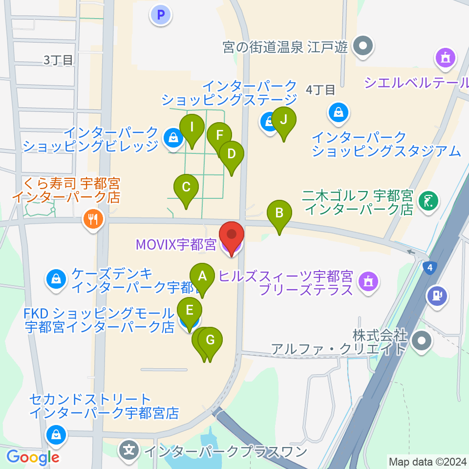 MOVIX宇都宮周辺のカフェ一覧地図