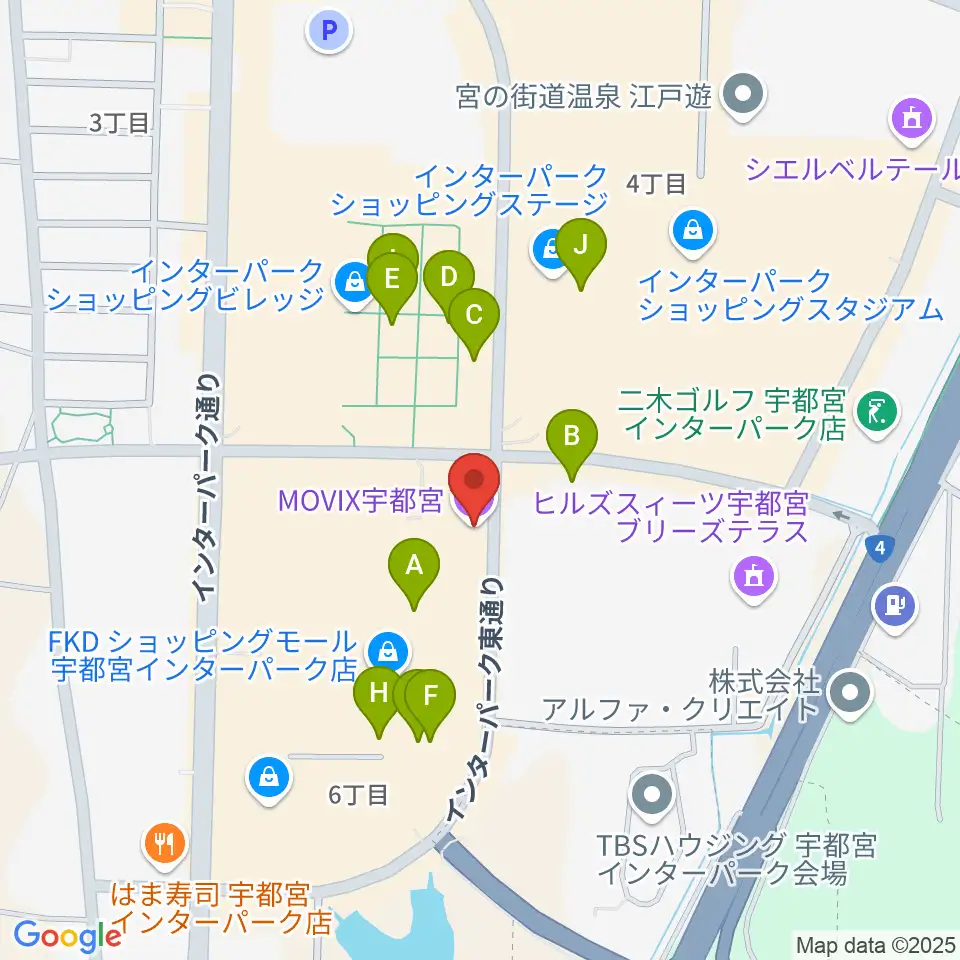 MOVIX宇都宮周辺のカフェ一覧地図