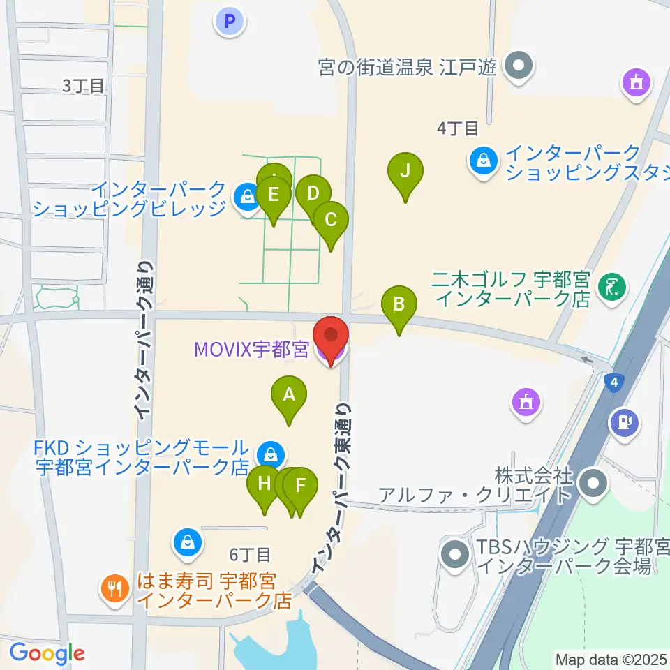 MOVIX宇都宮周辺のカフェ一覧地図