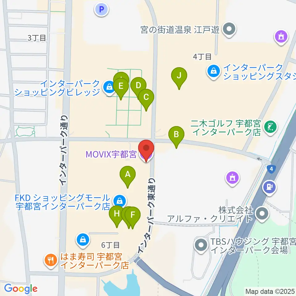 MOVIX宇都宮周辺のカフェ一覧地図