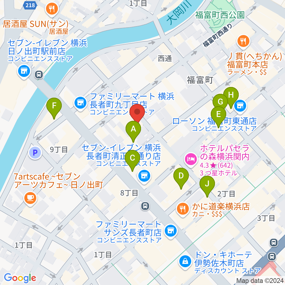 日ノ出町 試聴室その3周辺のカフェ一覧地図