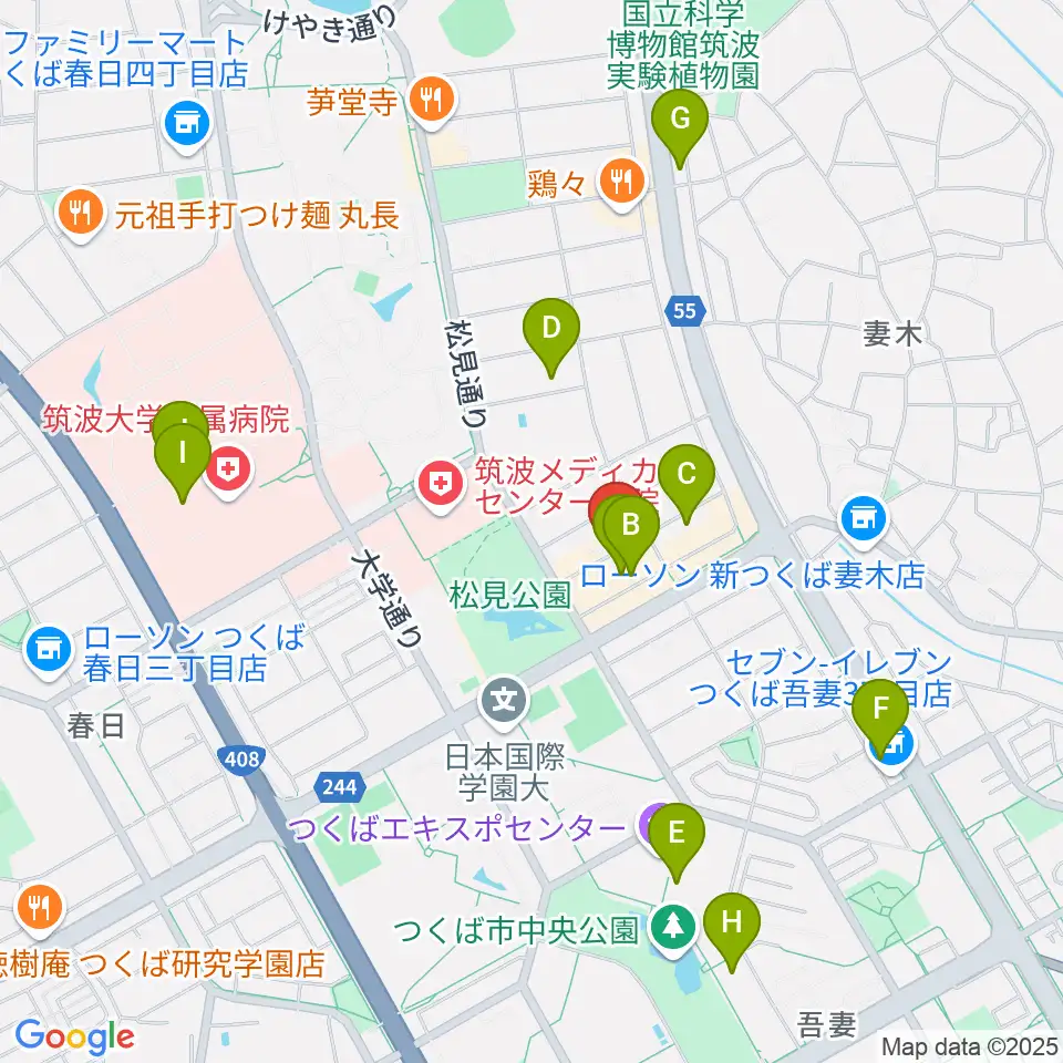 つくばFROG周辺のカフェ一覧地図