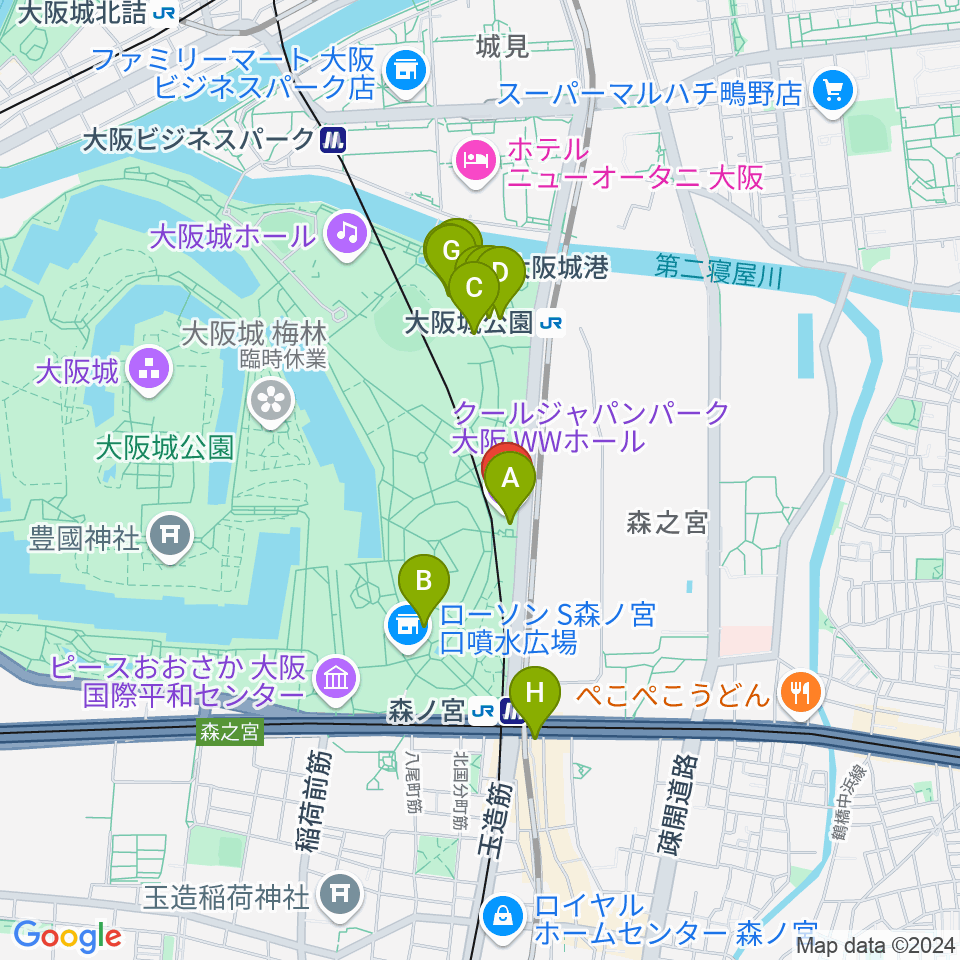 クールジャパンパーク大阪周辺のカフェ一覧地図