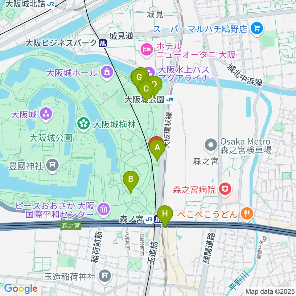 クールジャパンパーク大阪周辺のカフェ一覧地図
