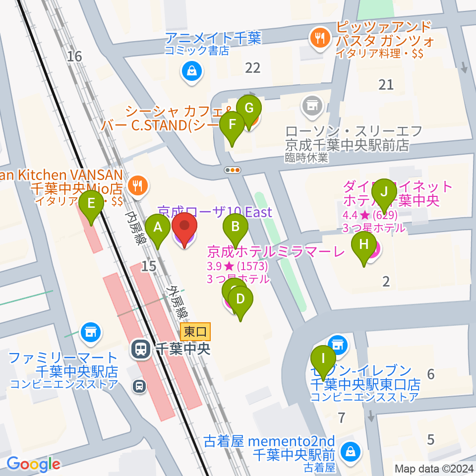 京成ローザ10周辺のカフェ一覧地図