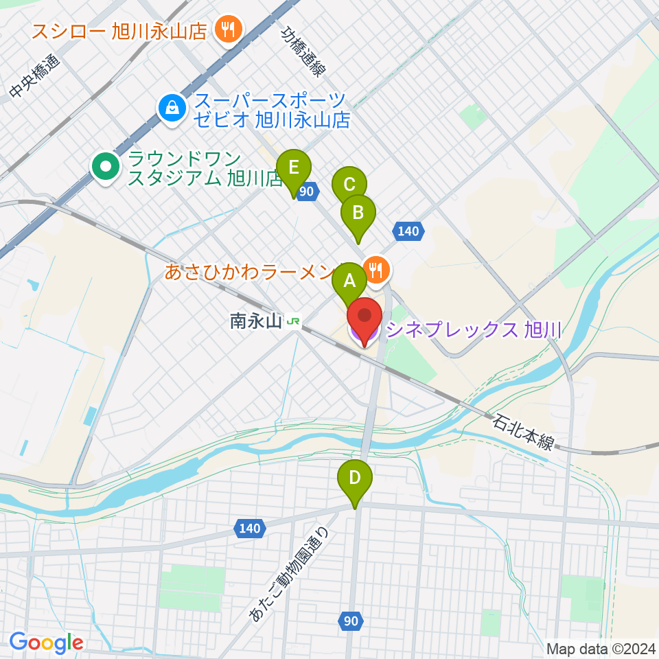 シネプレックス旭川周辺のカフェ一覧地図