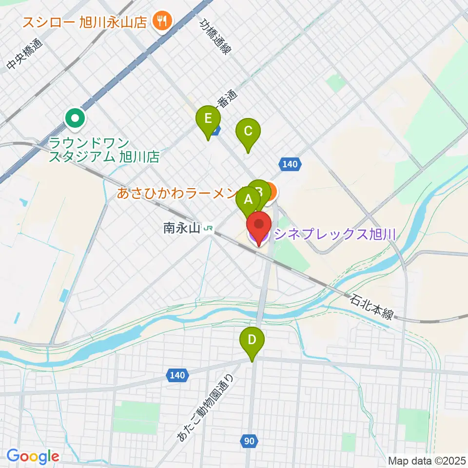 シネプレックス旭川周辺のカフェ一覧地図