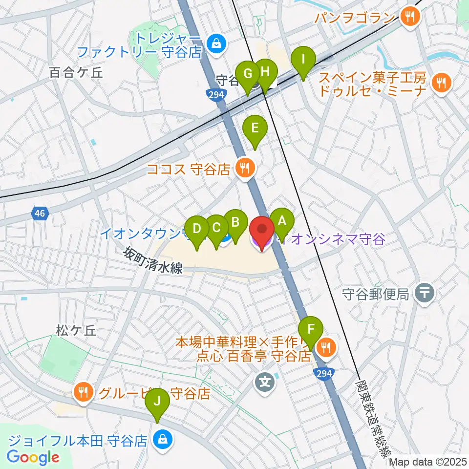 イオンシネマ守谷周辺のカフェ一覧地図