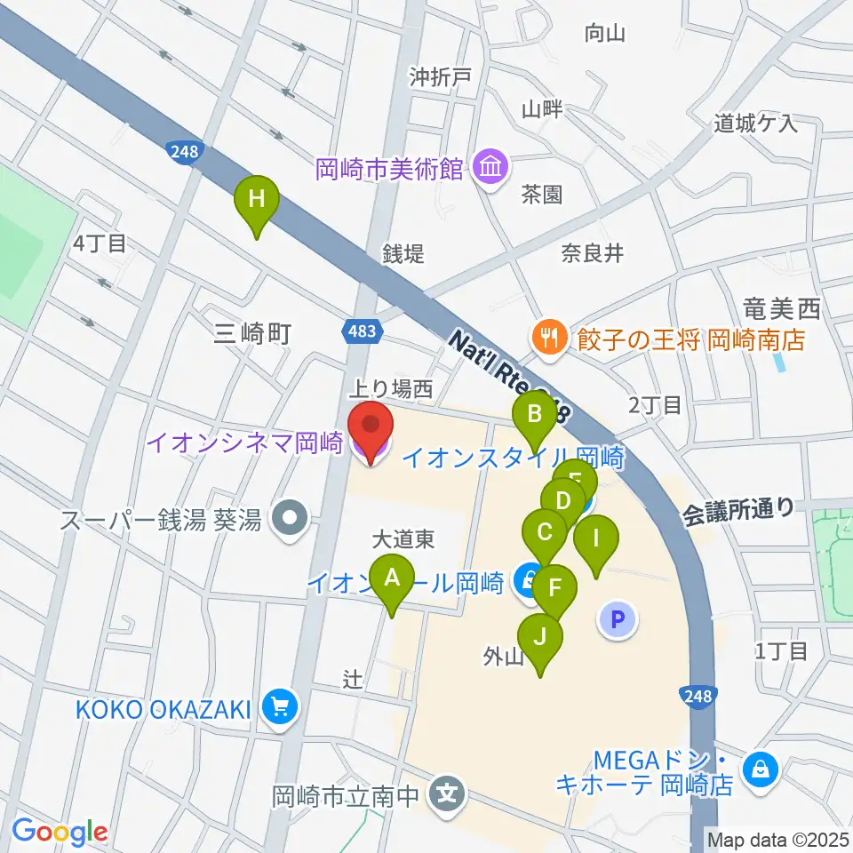 イオンシネマ岡崎周辺のカフェ一覧地図