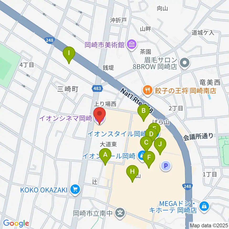イオンシネマ岡崎周辺のカフェ一覧地図
