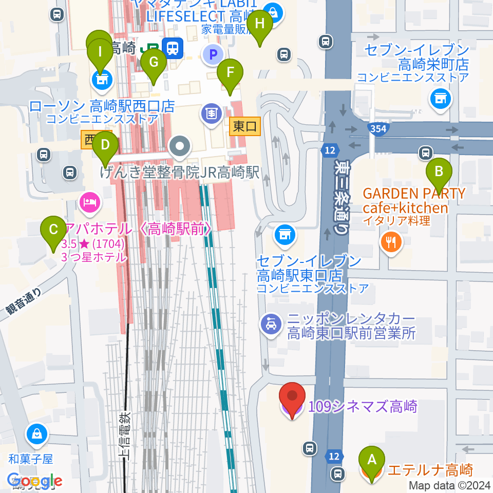 109シネマズ高崎周辺のカフェ一覧地図