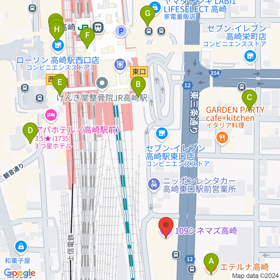 109シネマズ高崎周辺のカフェ一覧地図