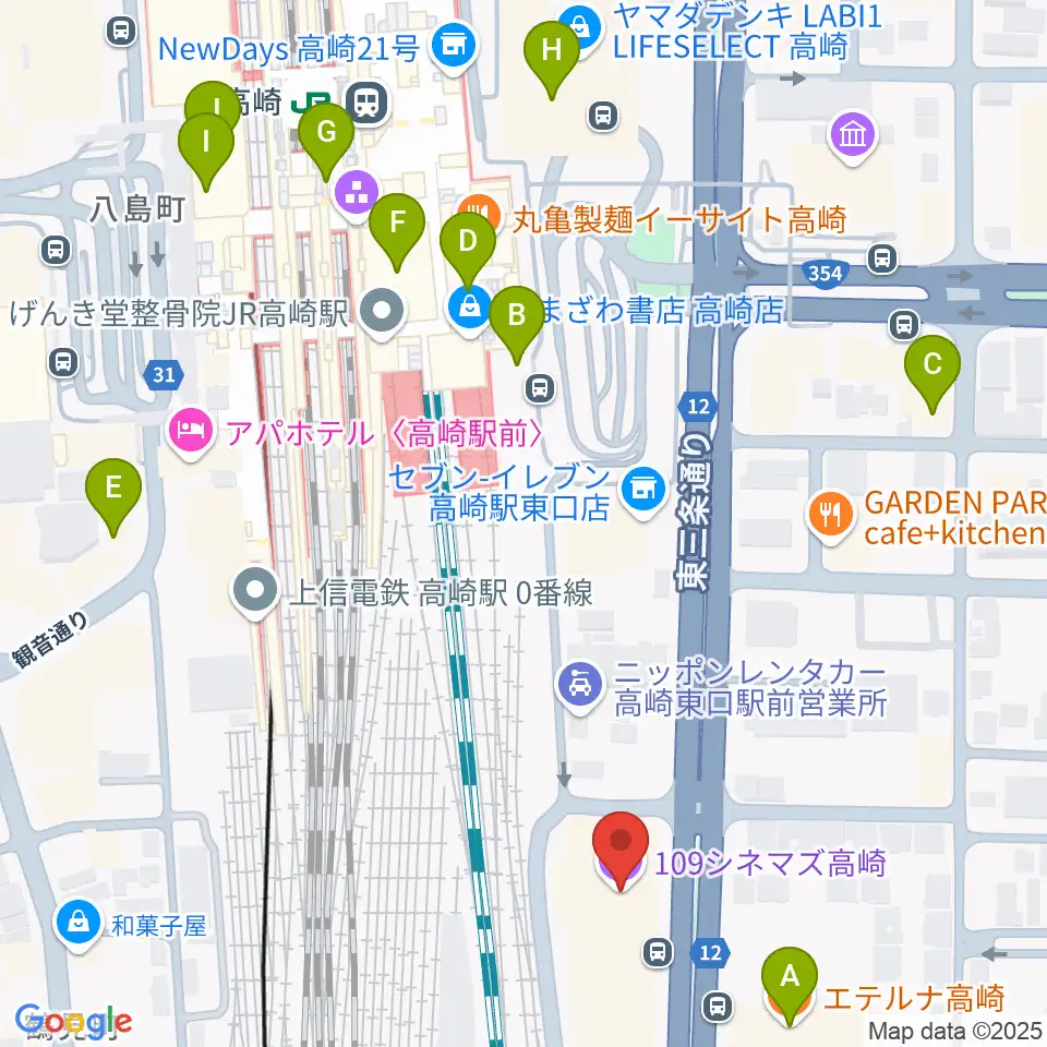 109シネマズ高崎周辺のカフェ一覧地図