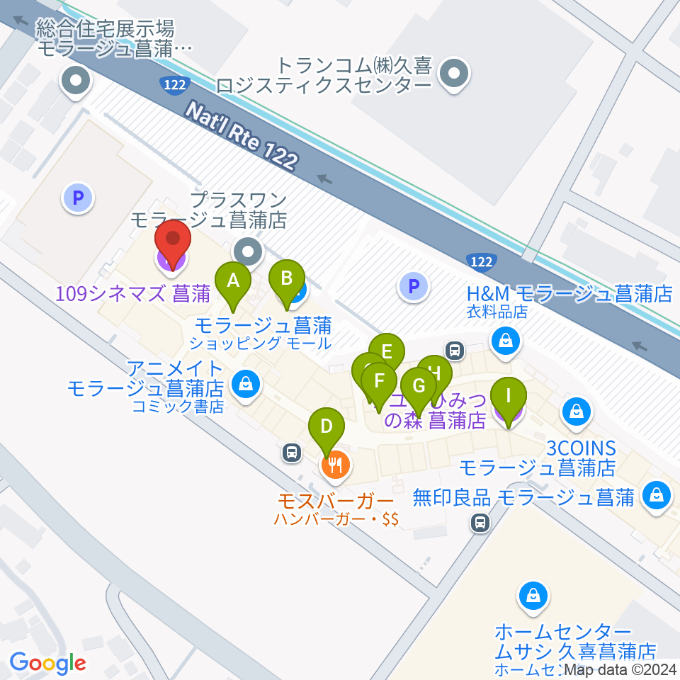 109シネマズ菖蒲周辺のカフェ一覧地図