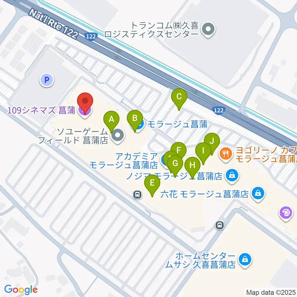 109シネマズ菖蒲周辺のカフェ一覧地図