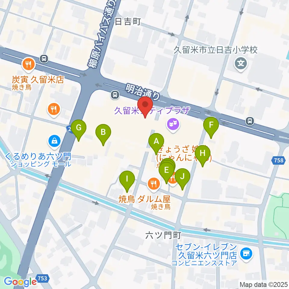 小川楽器 久留米シティプラザ店周辺のカフェ一覧地図