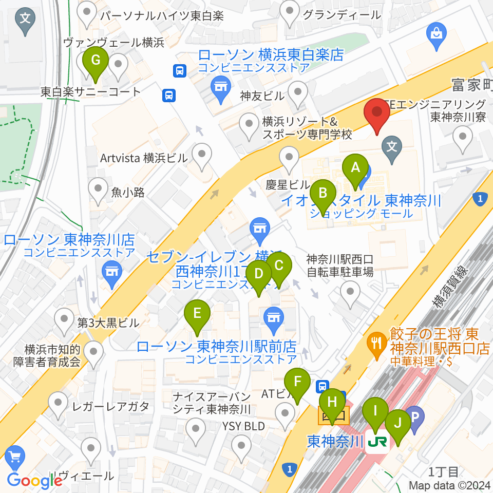 神奈川公会堂周辺のカフェ一覧地図