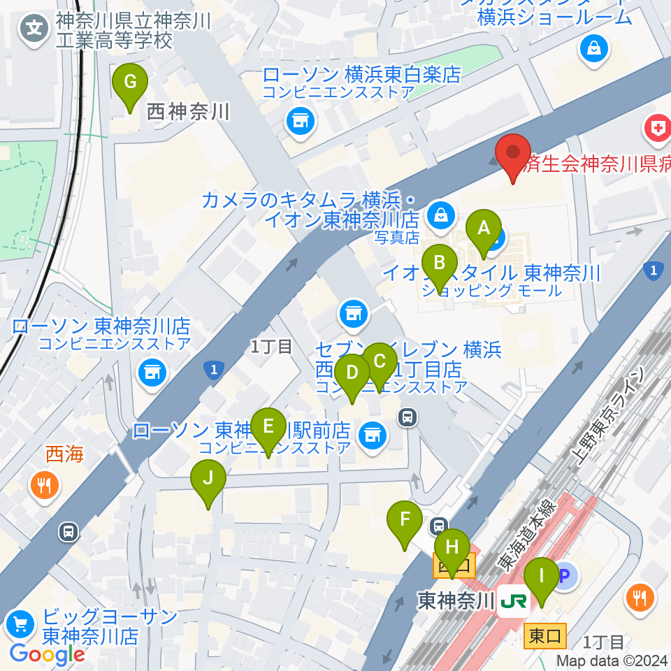 横浜市神奈川公会堂周辺のカフェ一覧地図