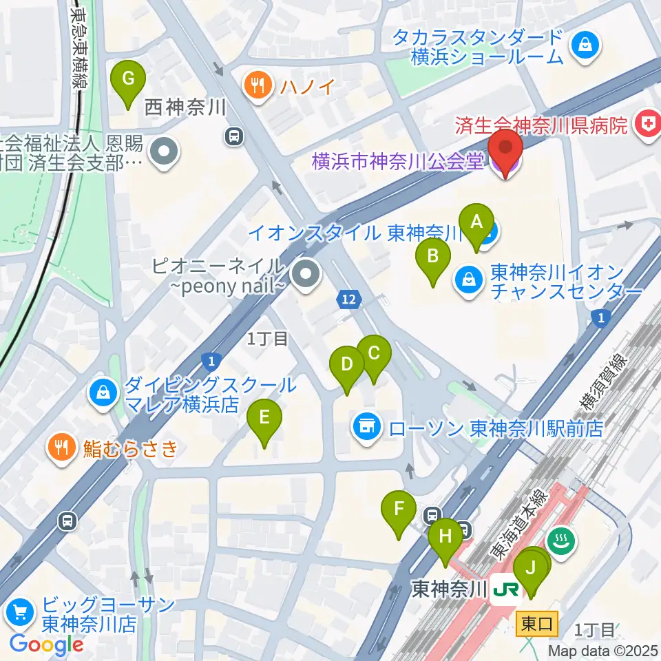 横浜市神奈川公会堂周辺のカフェ一覧地図