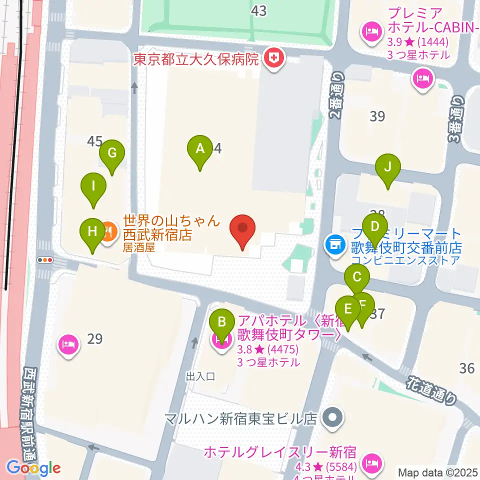 ちんだみ三線店 新宿店周辺のカフェ一覧地図