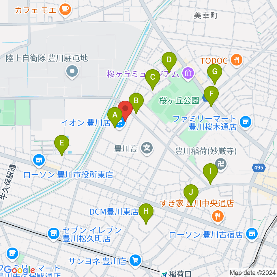 イオンシネマ豊川周辺のカフェ一覧地図