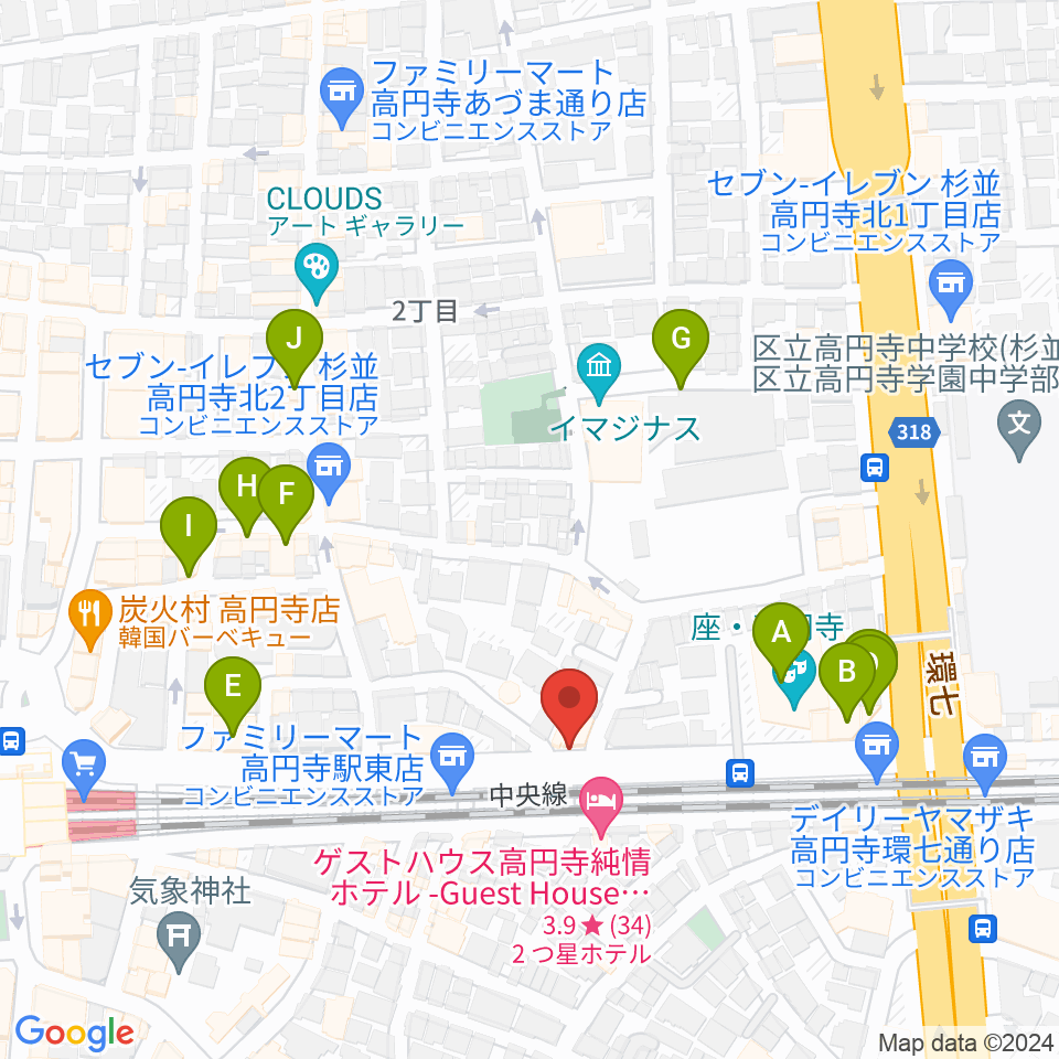 P.I.G.スタジオ周辺のカフェ一覧地図