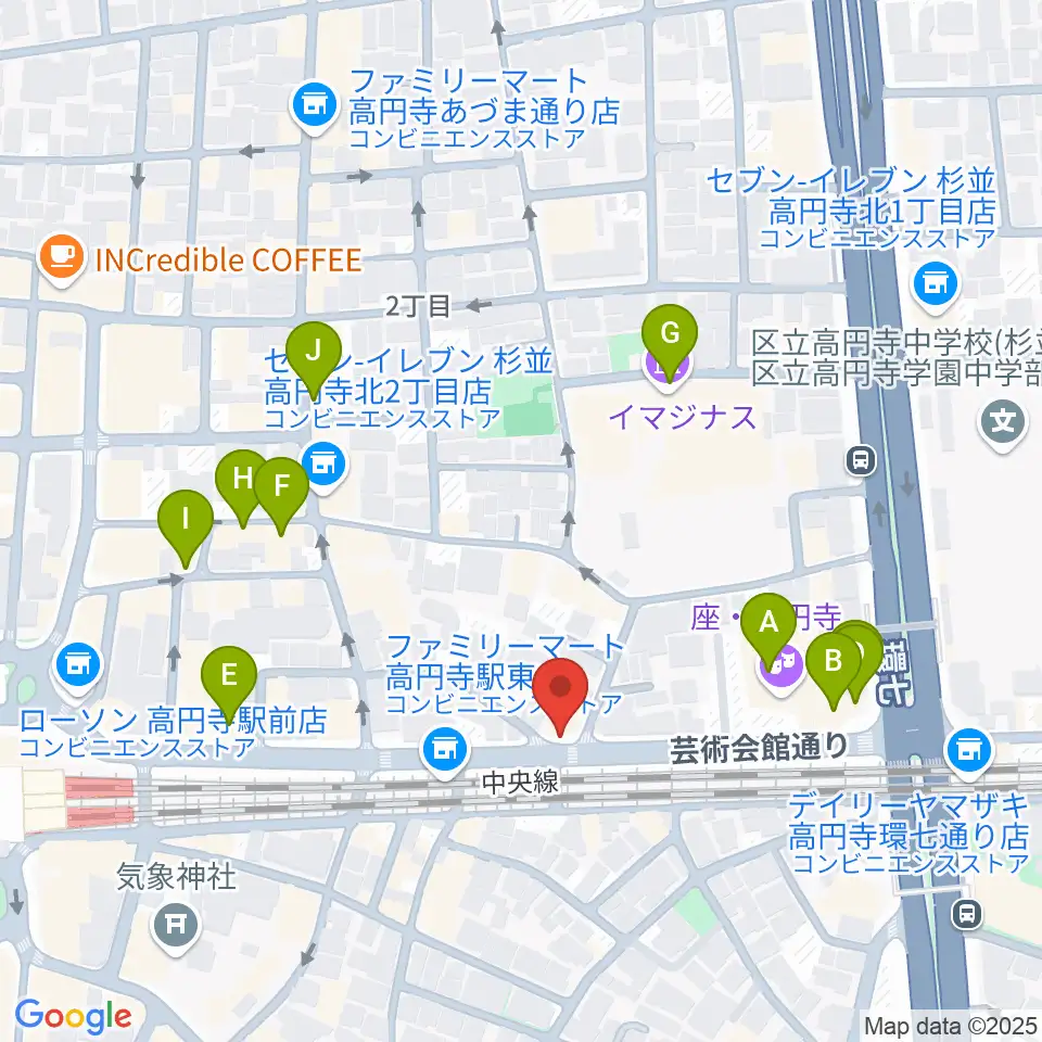 P.I.G.スタジオ周辺のカフェ一覧地図
