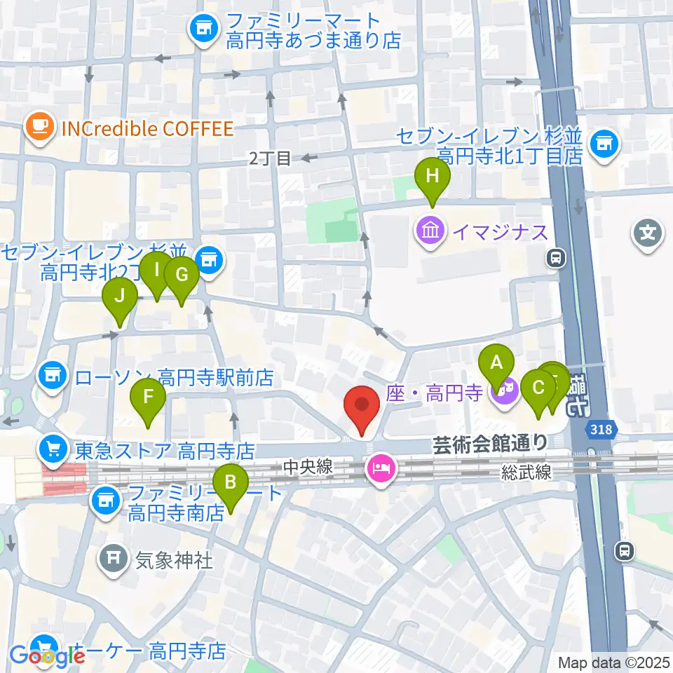 P.I.G.スタジオ周辺のカフェ一覧地図
