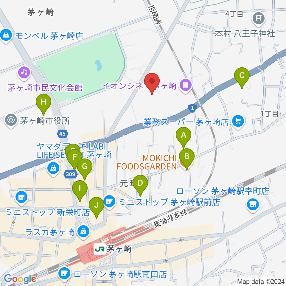 イオンシネマ茅ヶ崎周辺のカフェ一覧地図