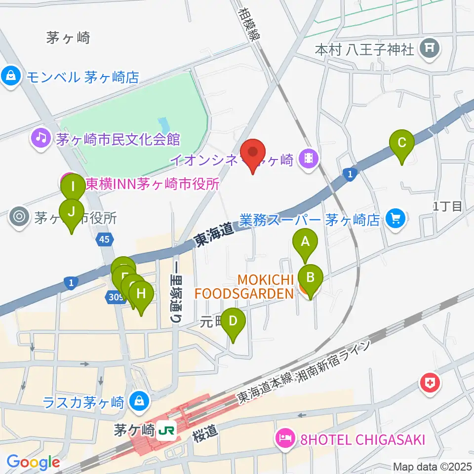 イオンシネマ茅ヶ崎周辺のカフェ一覧地図