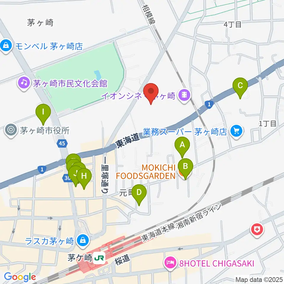 イオンシネマ茅ヶ崎周辺のカフェ一覧地図