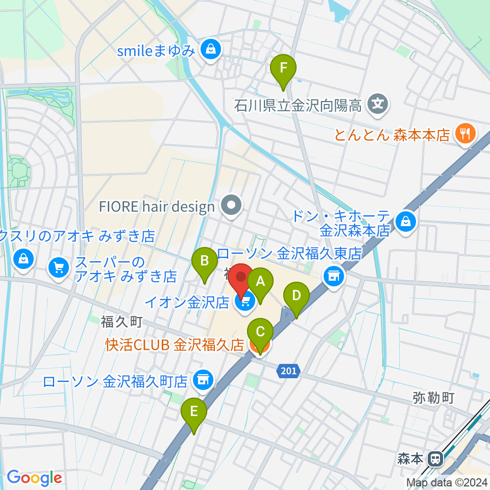 イオンシネマ金沢周辺のカフェ一覧地図