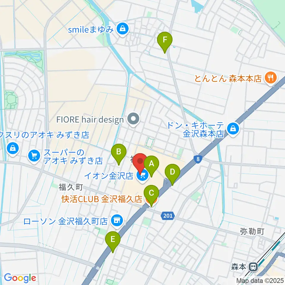 イオンシネマ金沢周辺のカフェ一覧地図