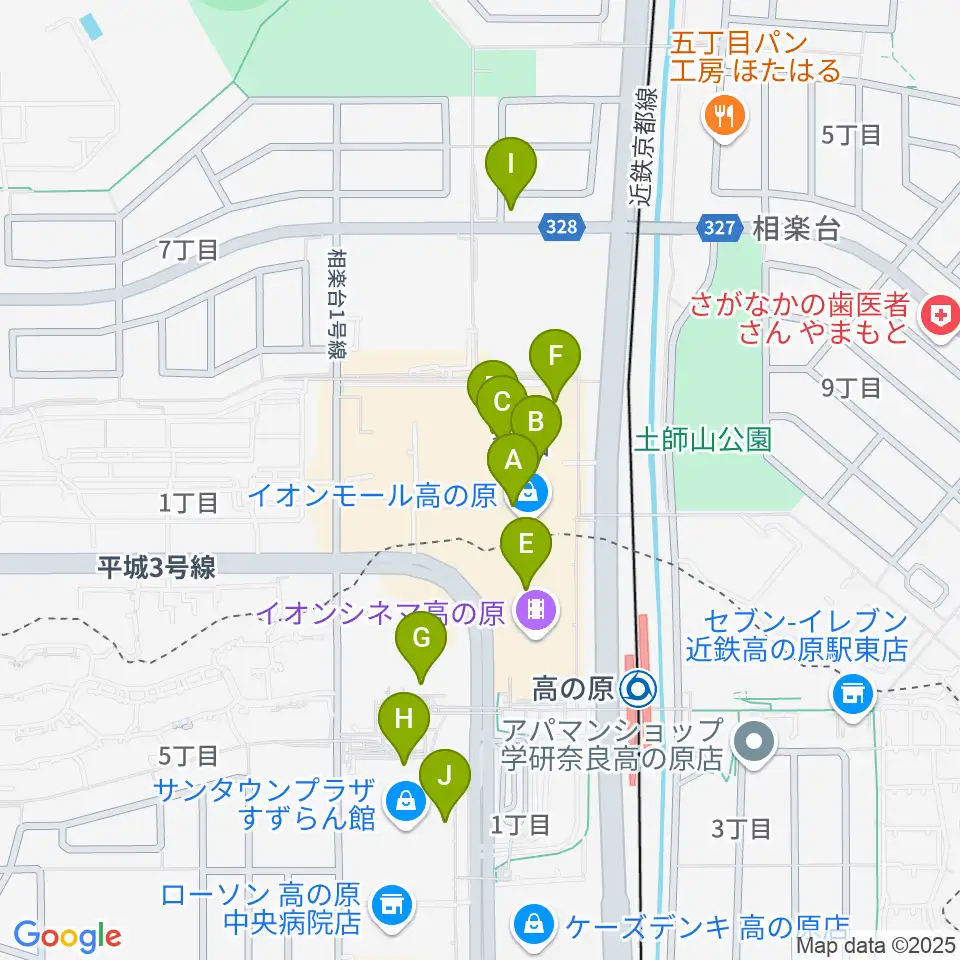 イオンシネマ高の原周辺のカフェ一覧地図