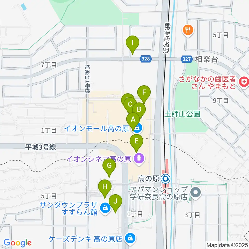 イオンシネマ高の原周辺のカフェ一覧地図