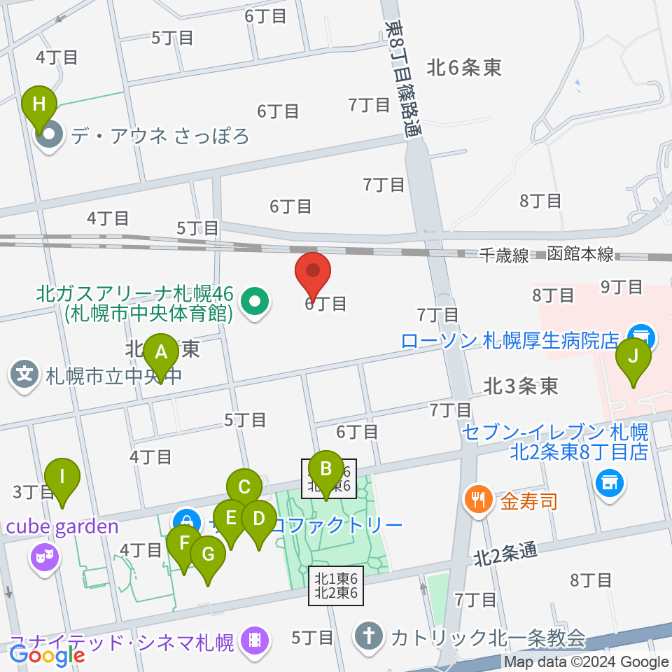 北ガスアリーナ札幌46周辺のカフェ一覧地図