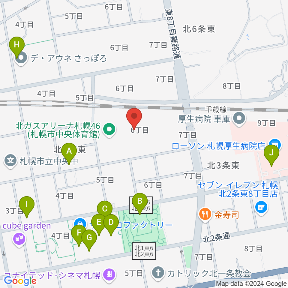 北ガスアリーナ札幌46周辺のカフェ一覧地図