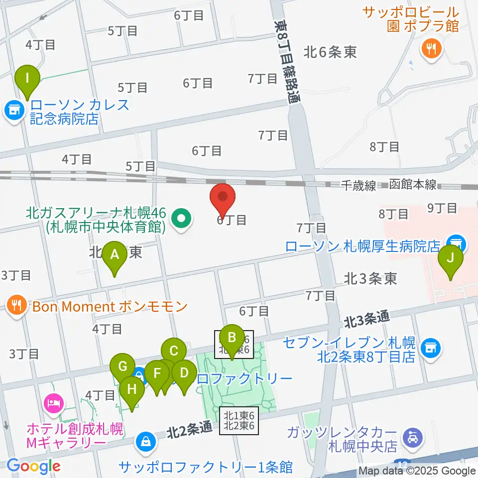 北ガスアリーナ札幌46周辺のカフェ一覧地図