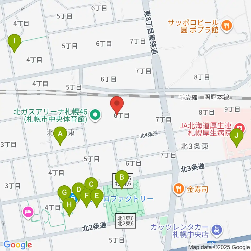北ガスアリーナ札幌46周辺のカフェ一覧地図