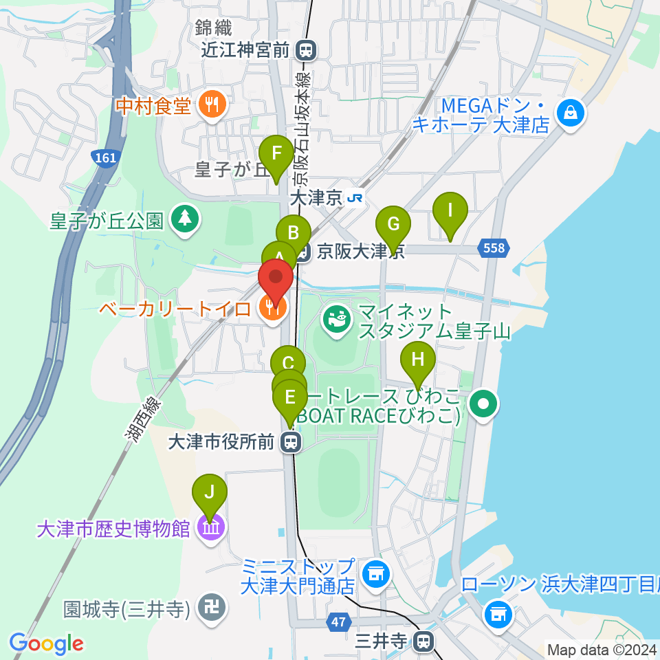 FMおおつ周辺のカフェ一覧地図