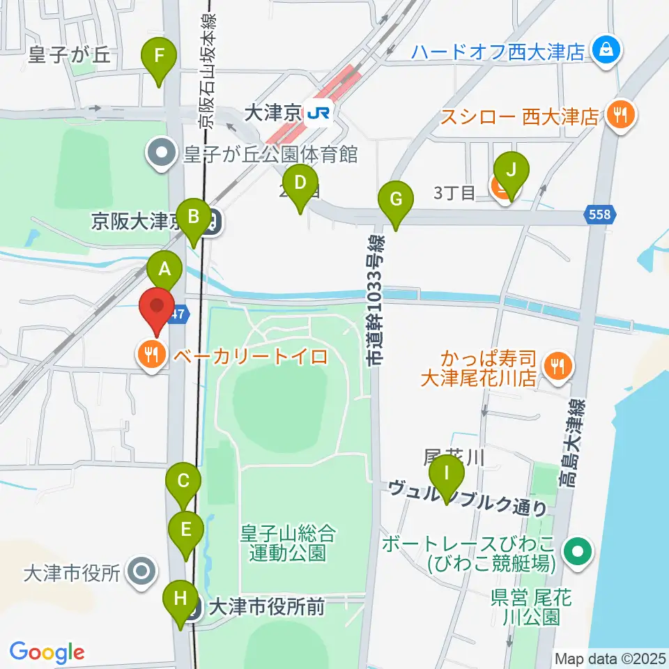 FMおおつ周辺のカフェ一覧地図